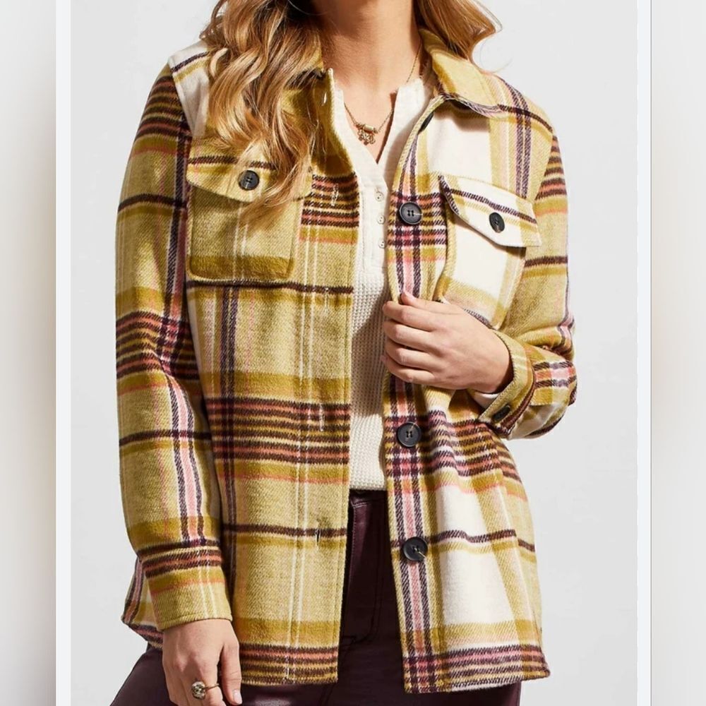 Tribal Shacket with‎ Pockets CHARTREUSE plaids soft, cozy Size XXL